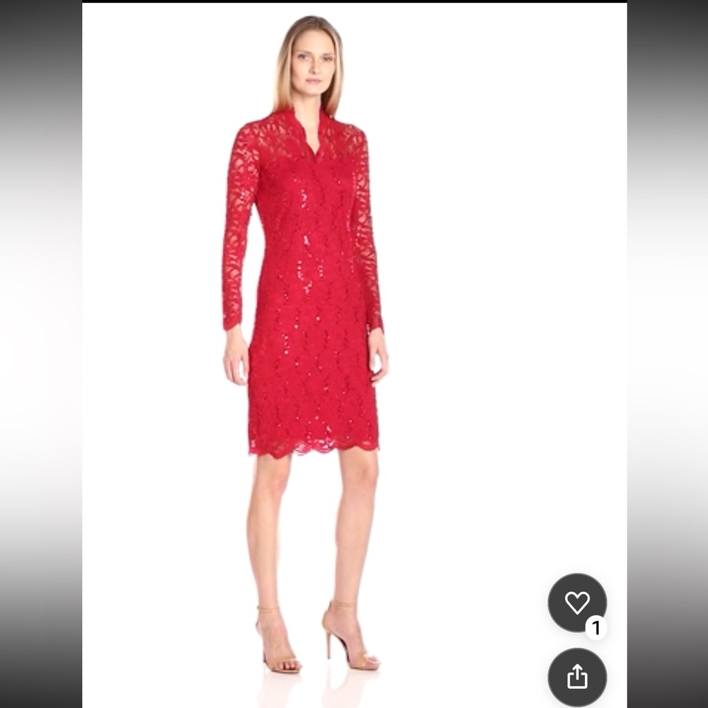 Marina Red Lace Sequin Dress size 8 -NWT - Picture 3 of 17